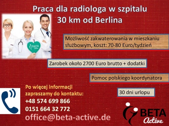 Radiolog – praca w szpitalu, 30 km od Berlina